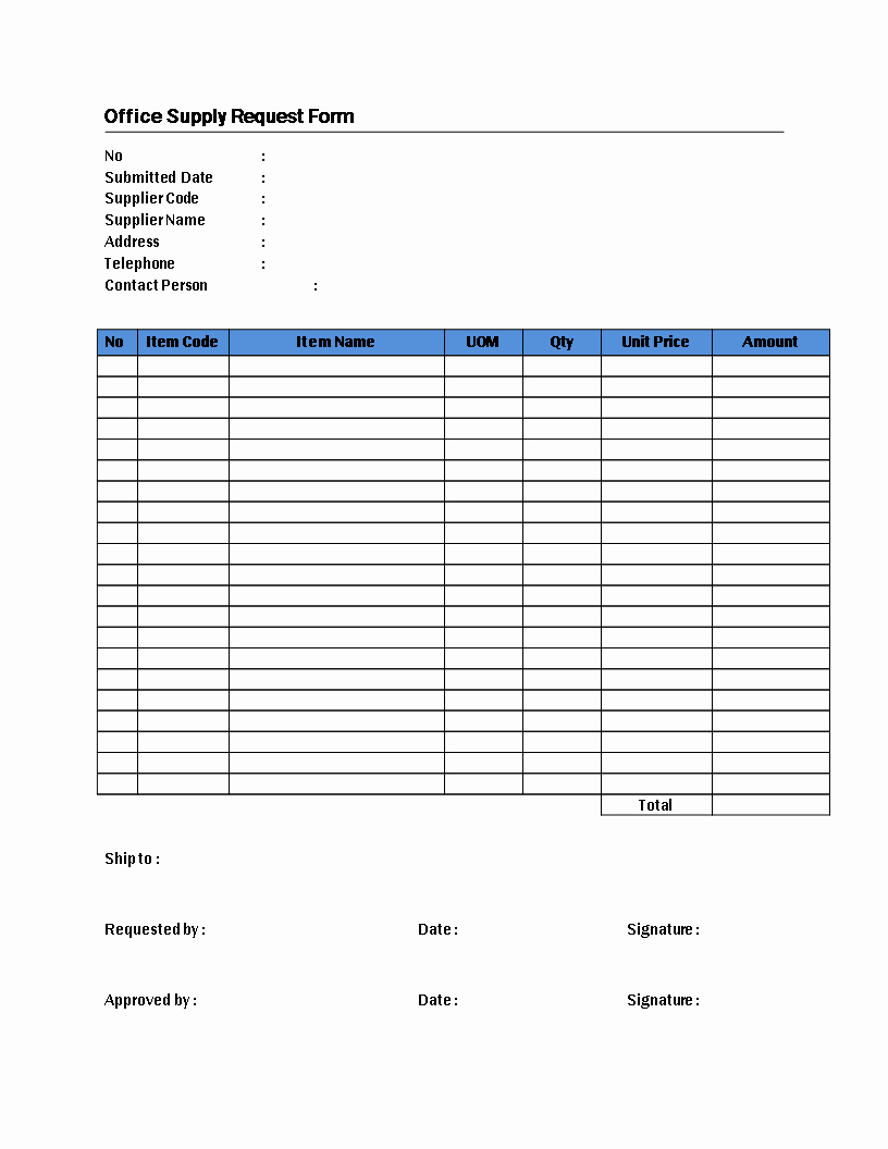 Free Fice Supply Request form Template