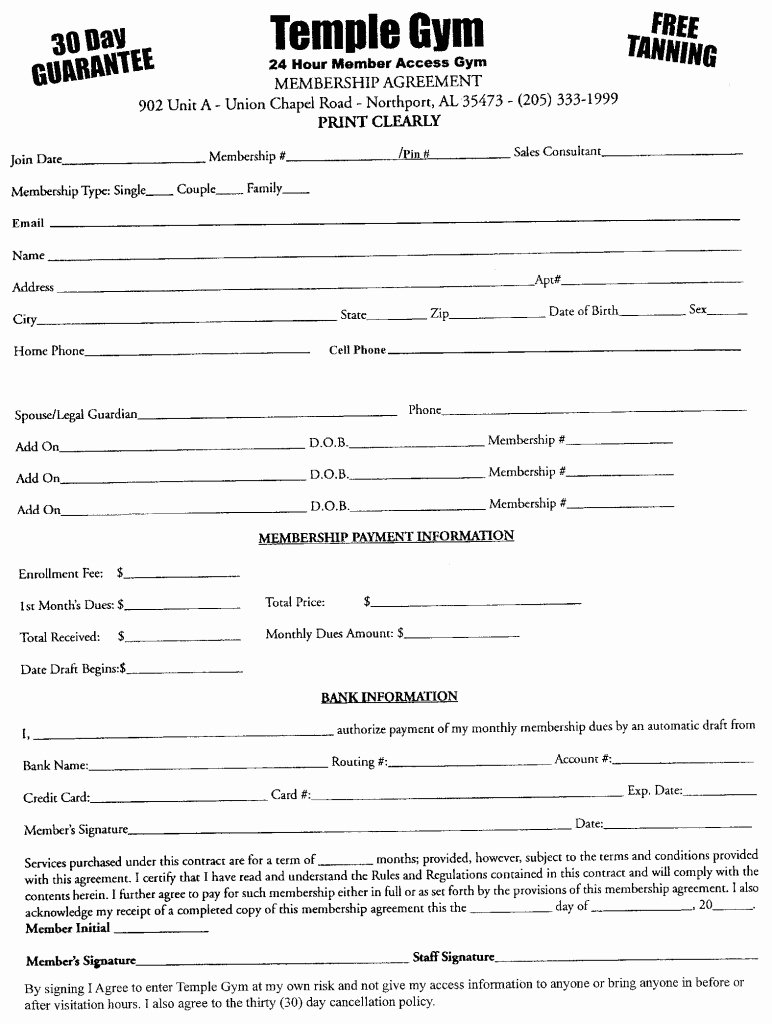 Free Fitness Center Legal Membership Waiver forms for Gyms and Fitness Centers