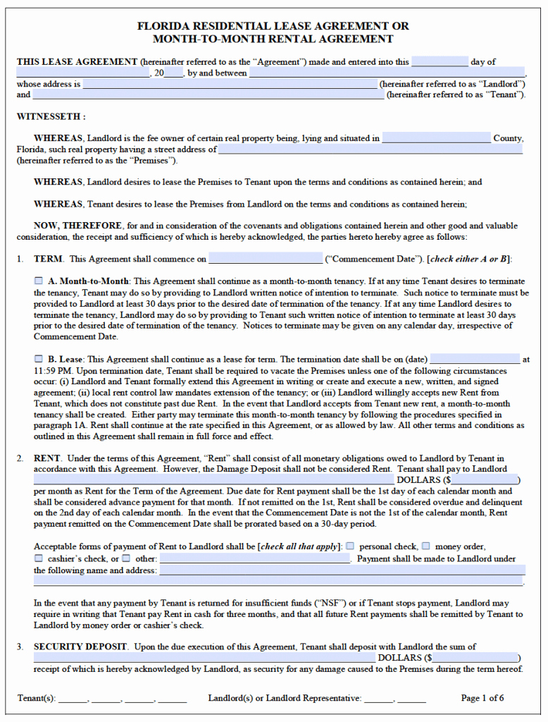 Free Florida Residential Lease Agreement Template – Pdf – Word