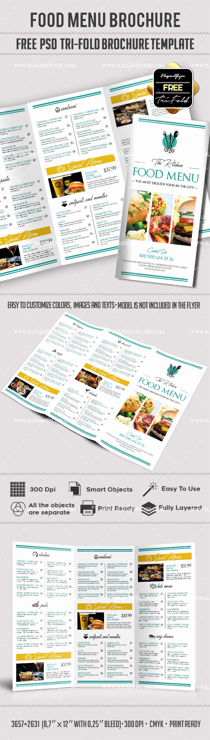Free – Food Menu Tri Fold Psd Brochure Template – by
