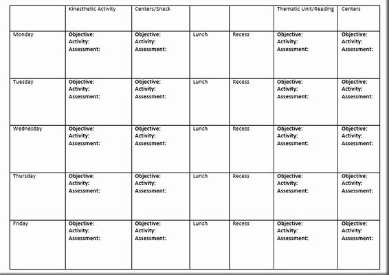 fun thematic preschool lesson plan template