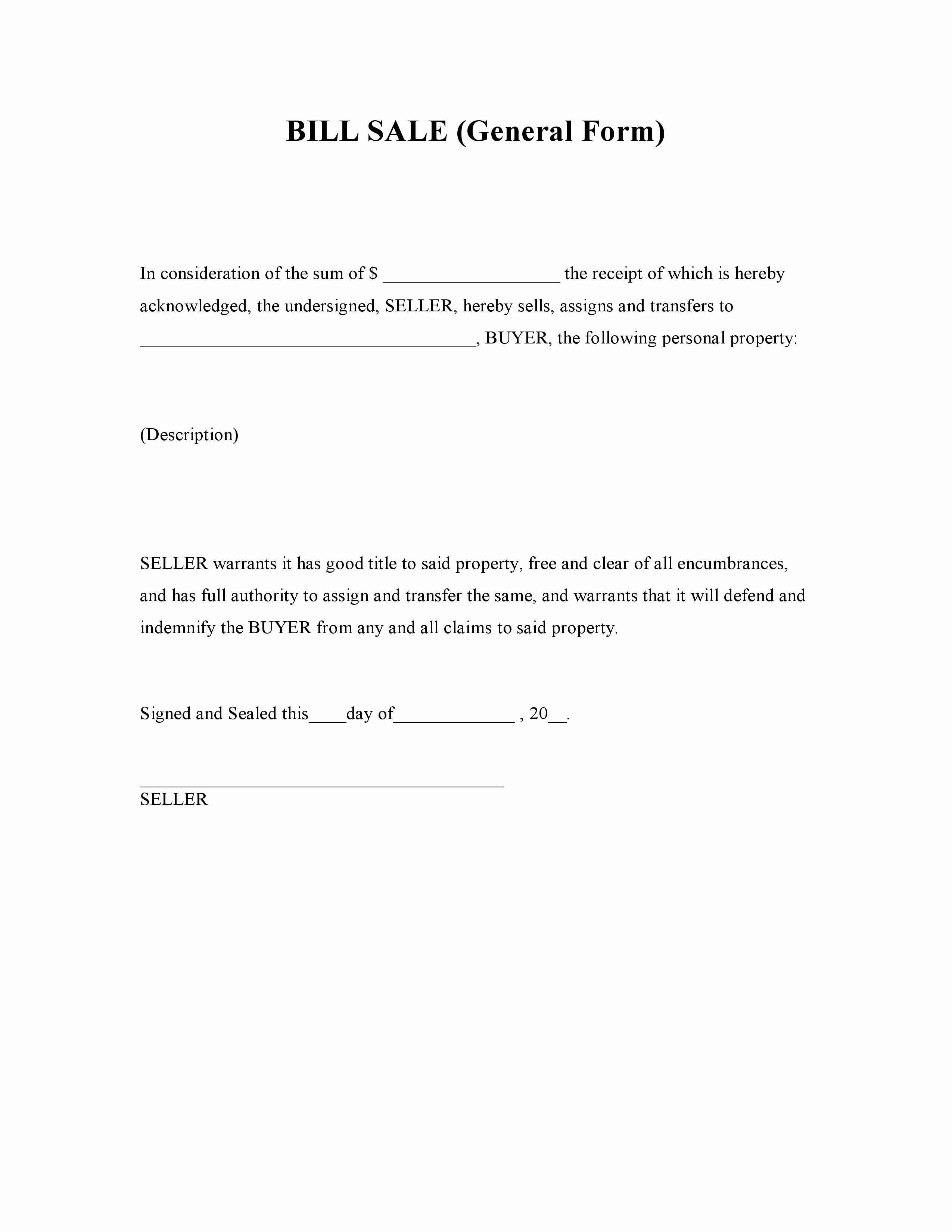 general bill of sale form pdf template
