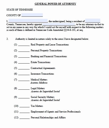 Free General Power Of attorney Tennessee form – Adobe Pdf