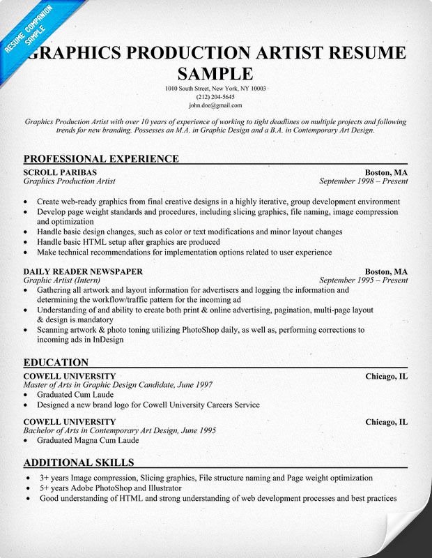 Free Graphics Production Artist Resume Example