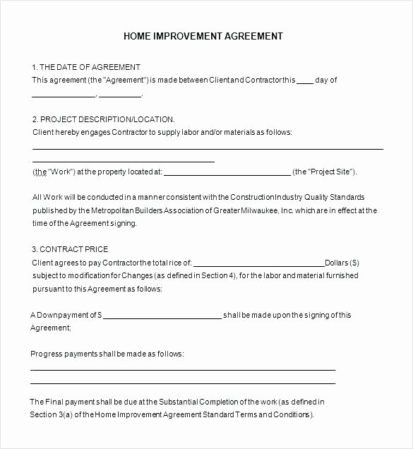 Free Home Improvement Estimate forms Simple Contract