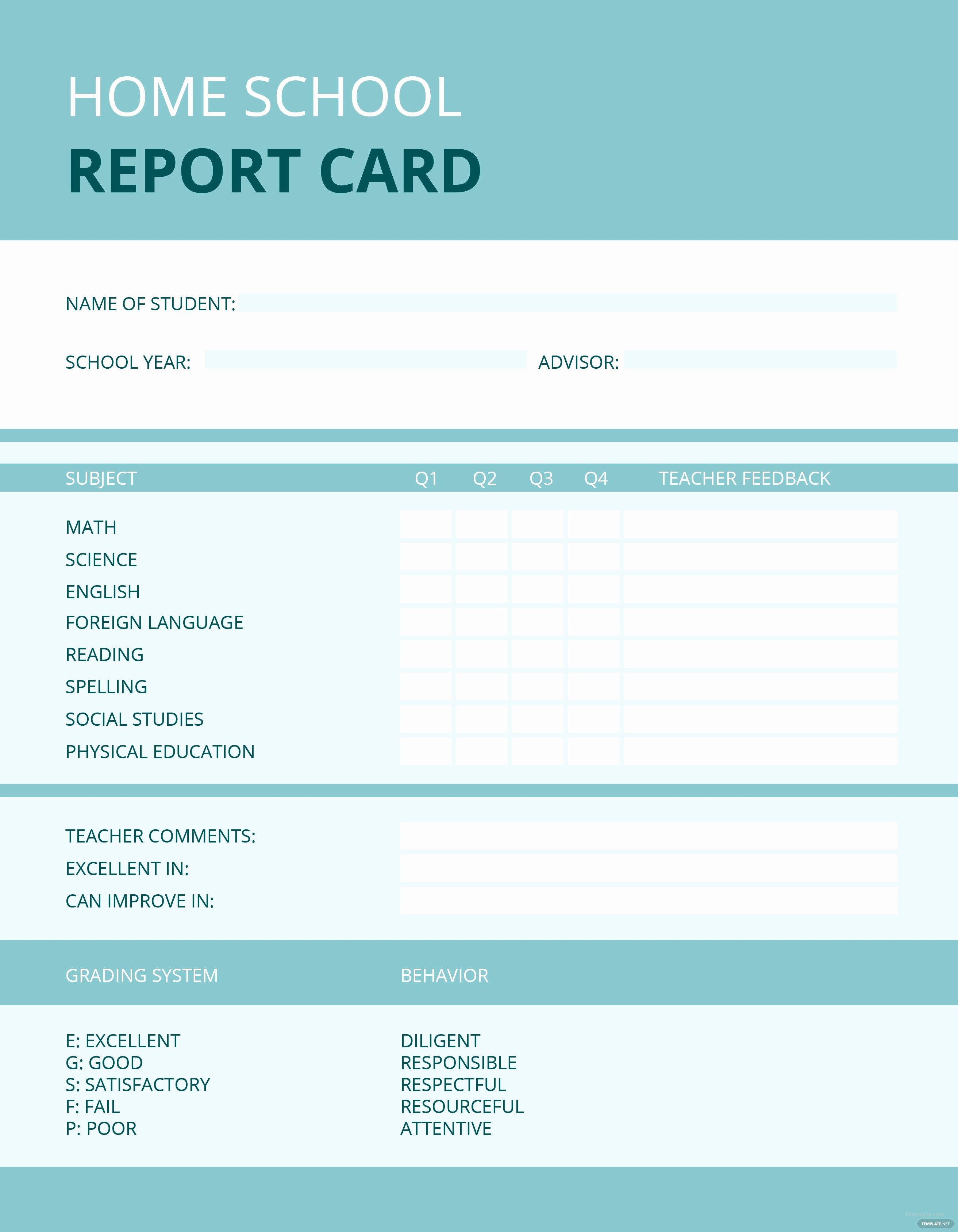 Free Home School Report Card Template In Microsoft Word