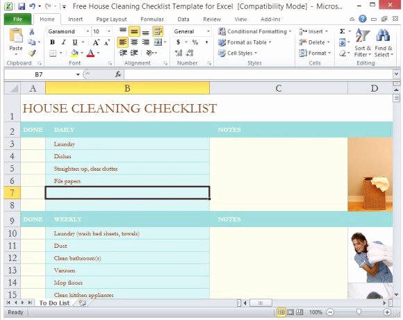 Free House Cleaning Checklist Template for Excel