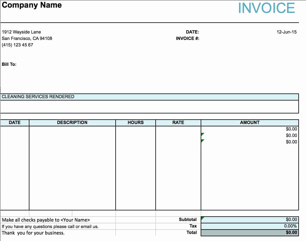 Free House Cleaning Service Invoice Template Excel