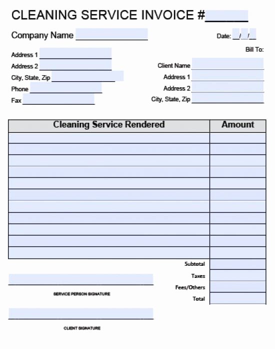 Free House Cleaning Service Invoice Template Excel
