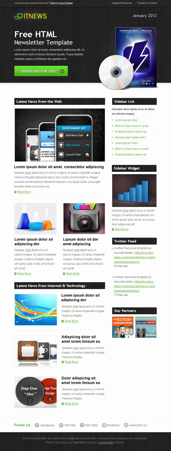 Free HTML Newsletter Template It News Free Mail Templates