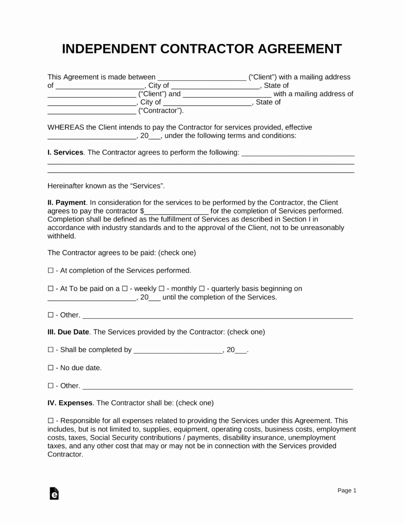 Free Independent Contractor Agreement Template Pdf