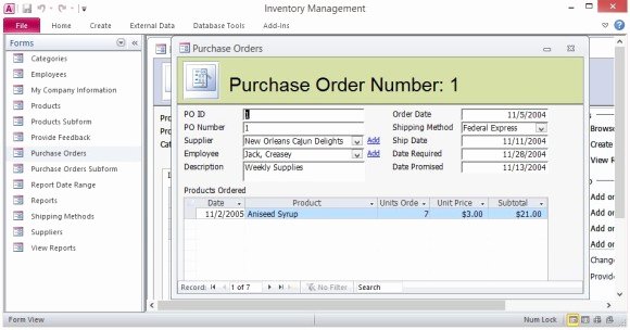 Free Inventory Control forms Template for Microsoft Access