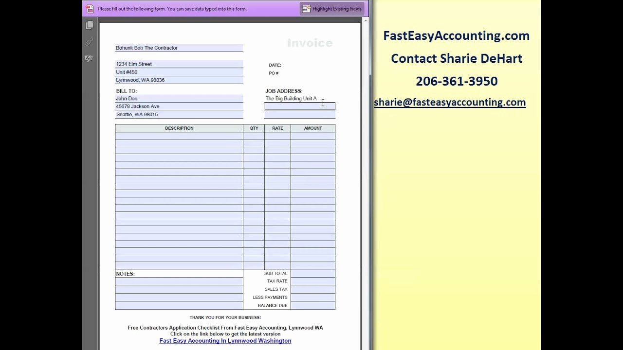 Free Invoice Template for Contractors by Fast Easy
