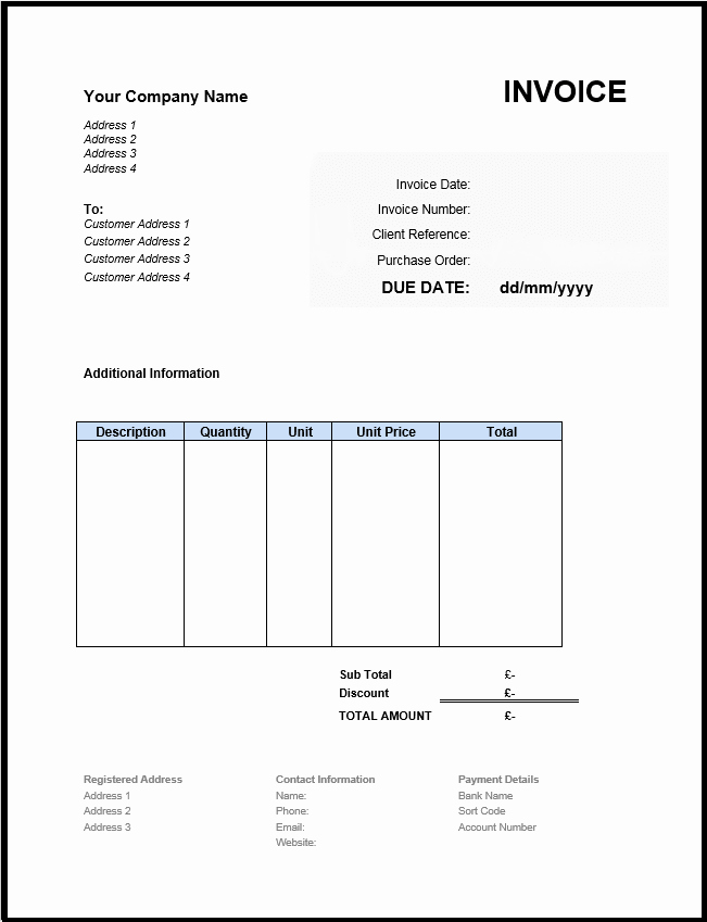 Free Invoice Template Uk Use Line or Download Excel &amp; Word