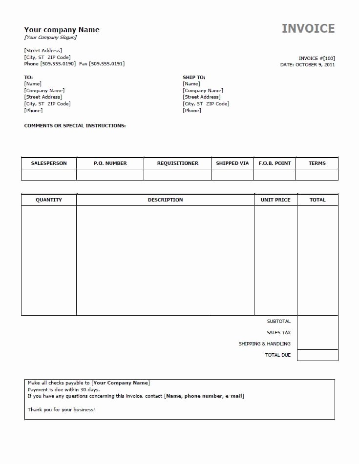 Free Invoice Templates for Word Excel Open Fice