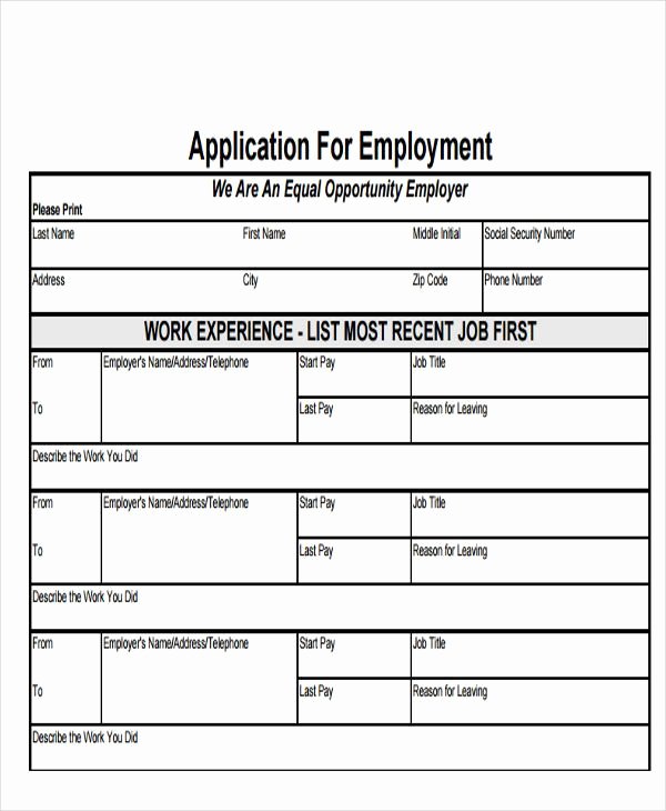Free Job Application form