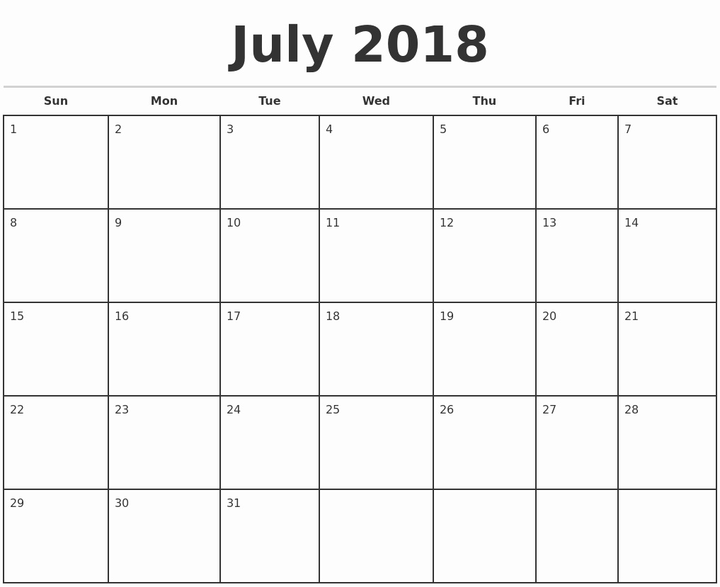 Free July 2018 Calendar Pdf