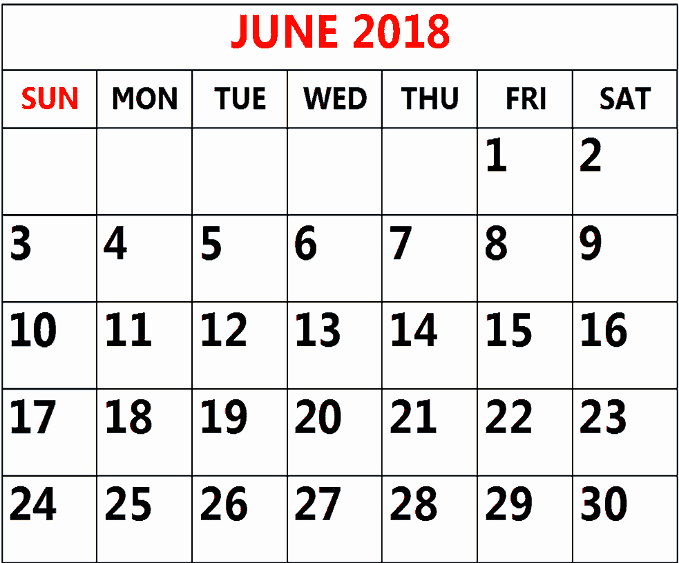 Free June 2018 Calendar Printable