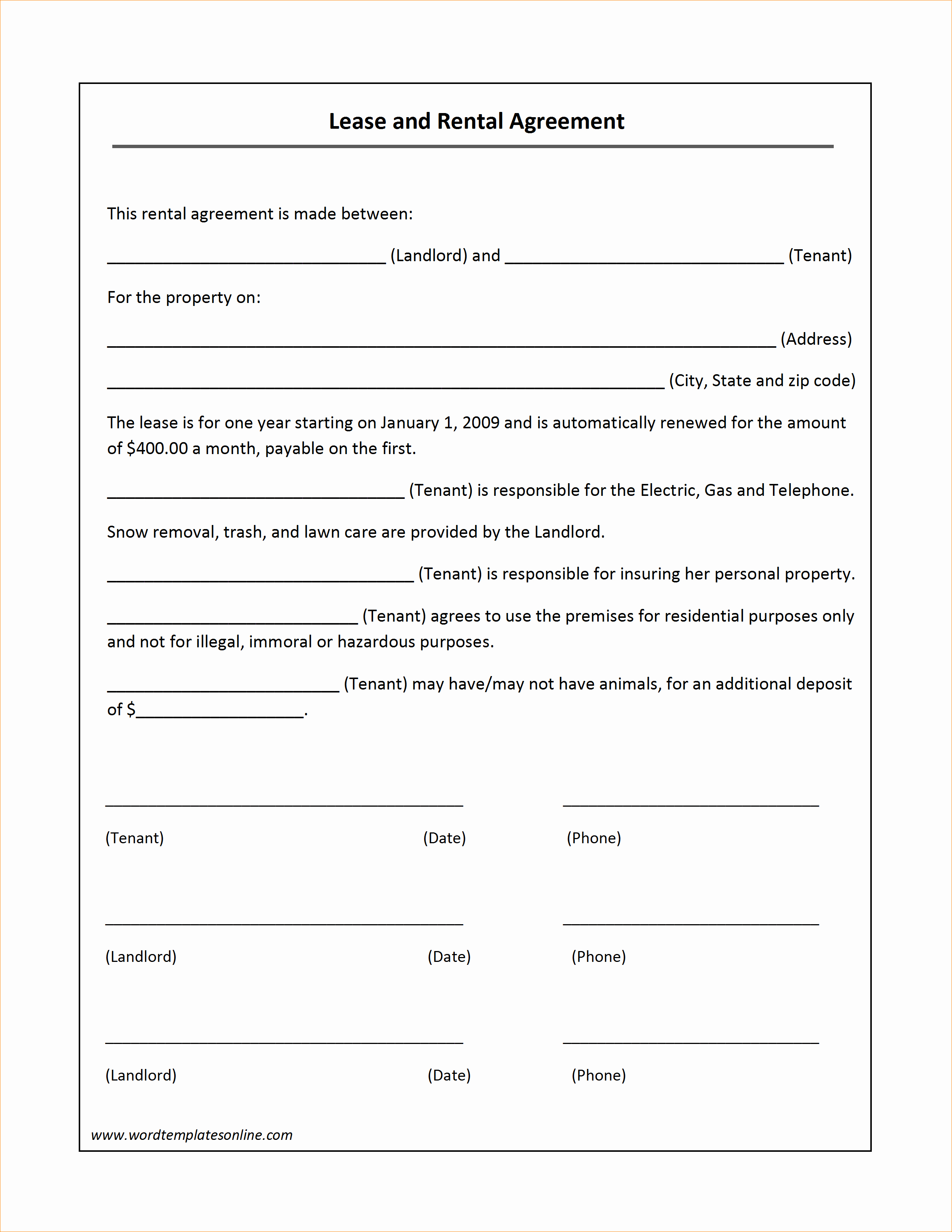 free lease agreements template
