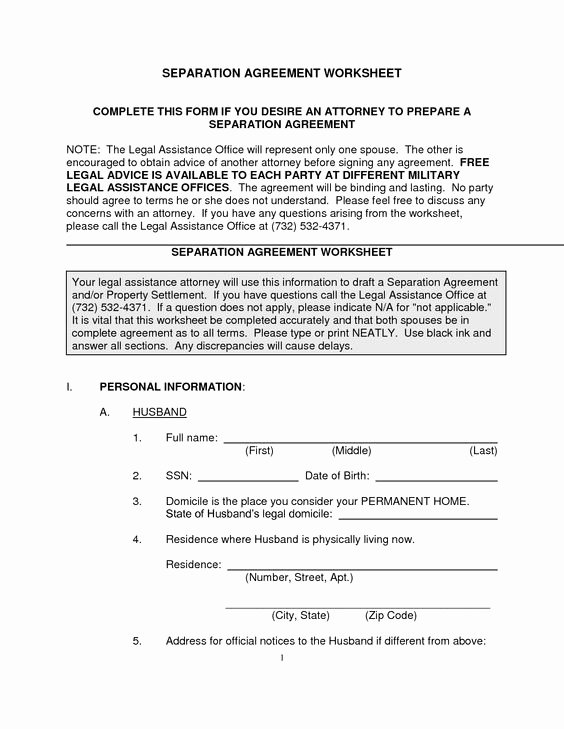 Free Legal Separation Agreement form Nc Nc Fice Of the