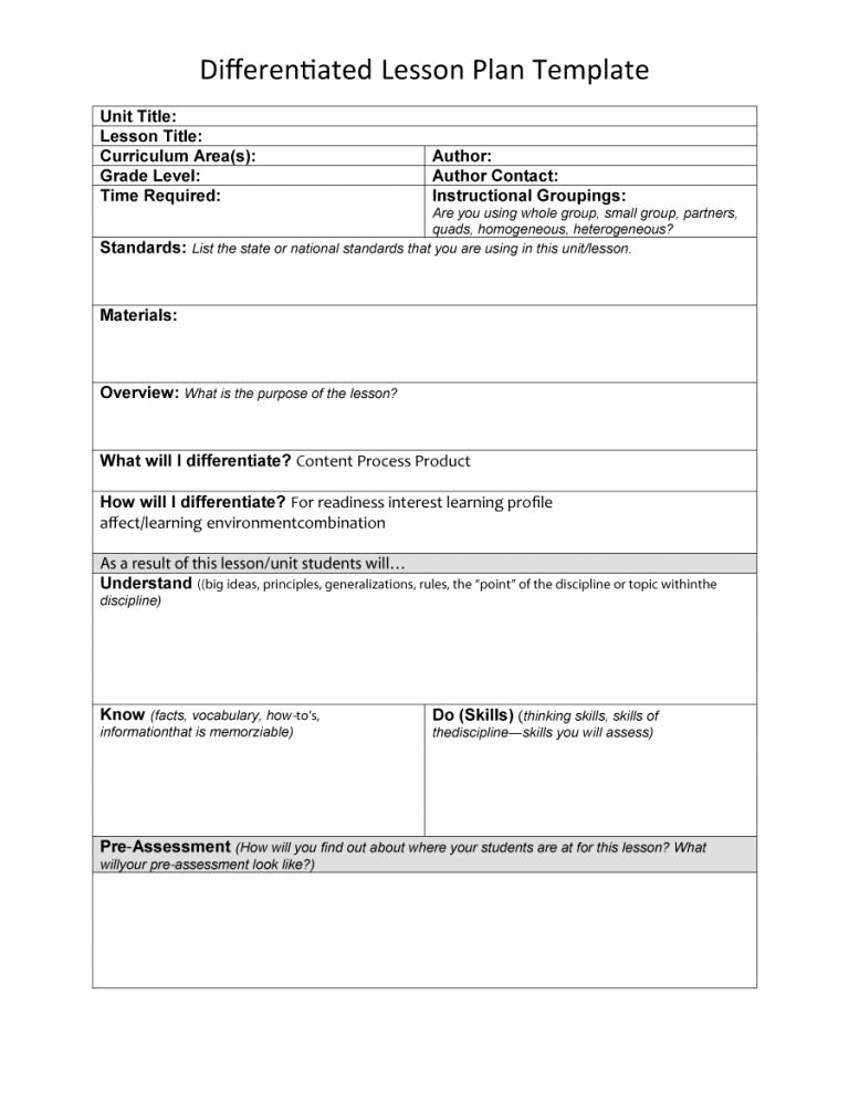 Free Lesson Plan Templates Word Pdf Template Section