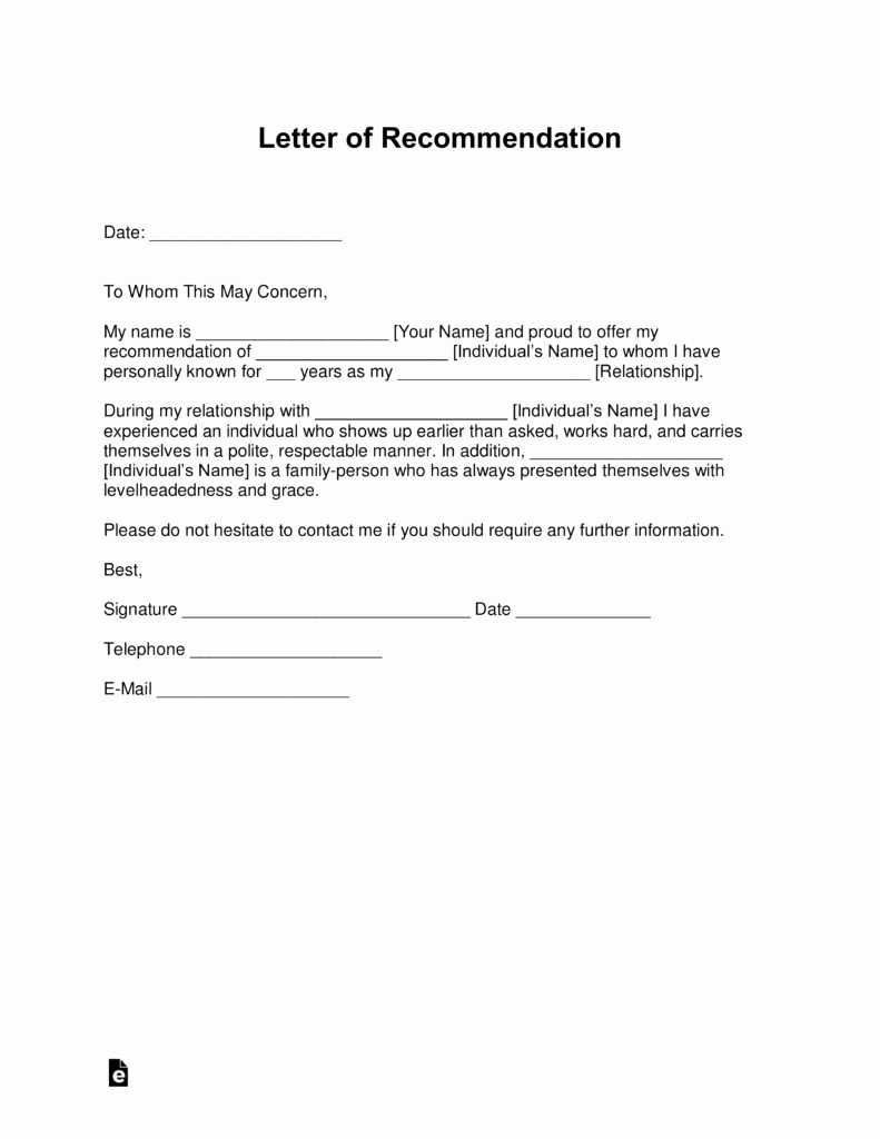 Free Letter Of Re Mendation Templates Samples and