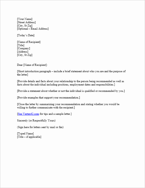 Free Letter Of Reference Template