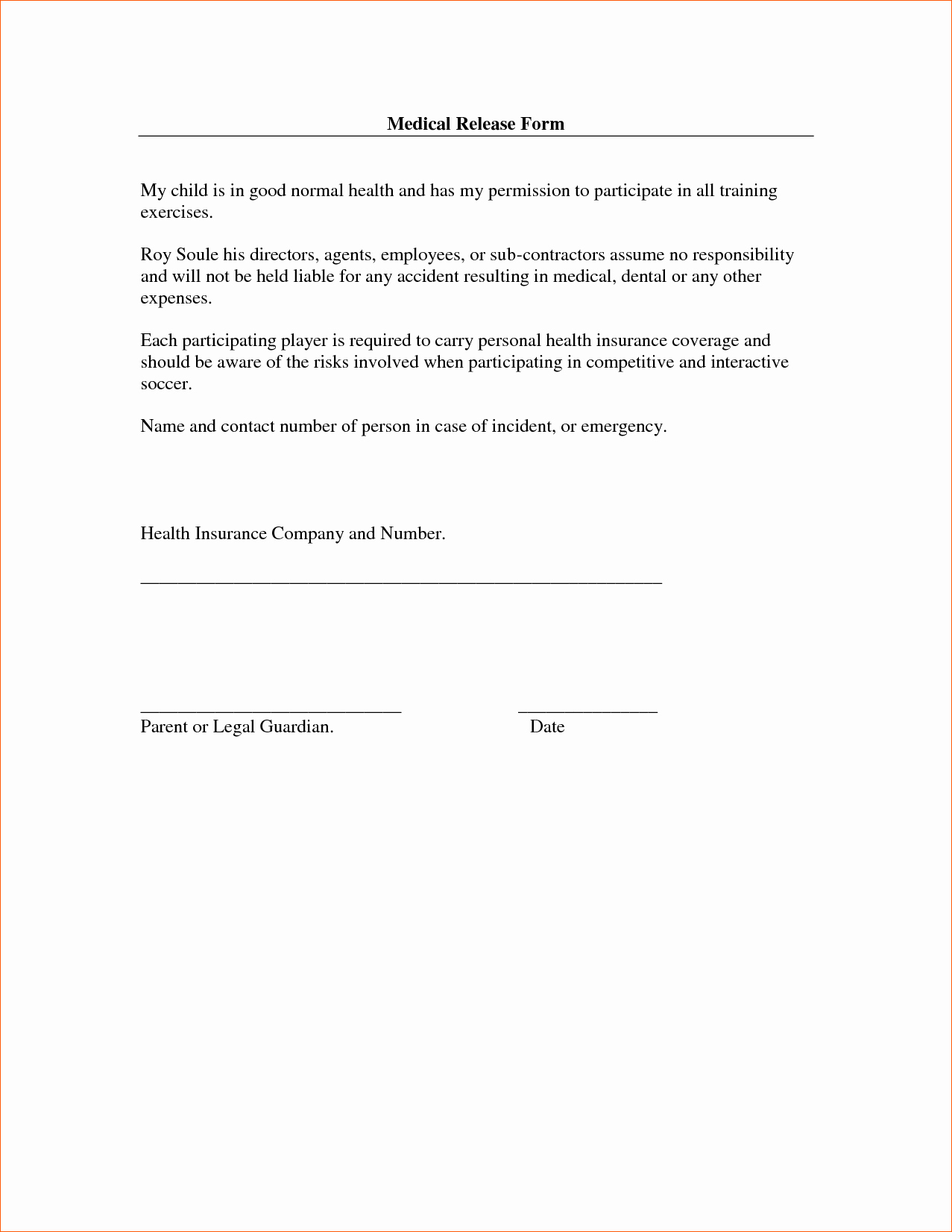 Free Liability Release form Template