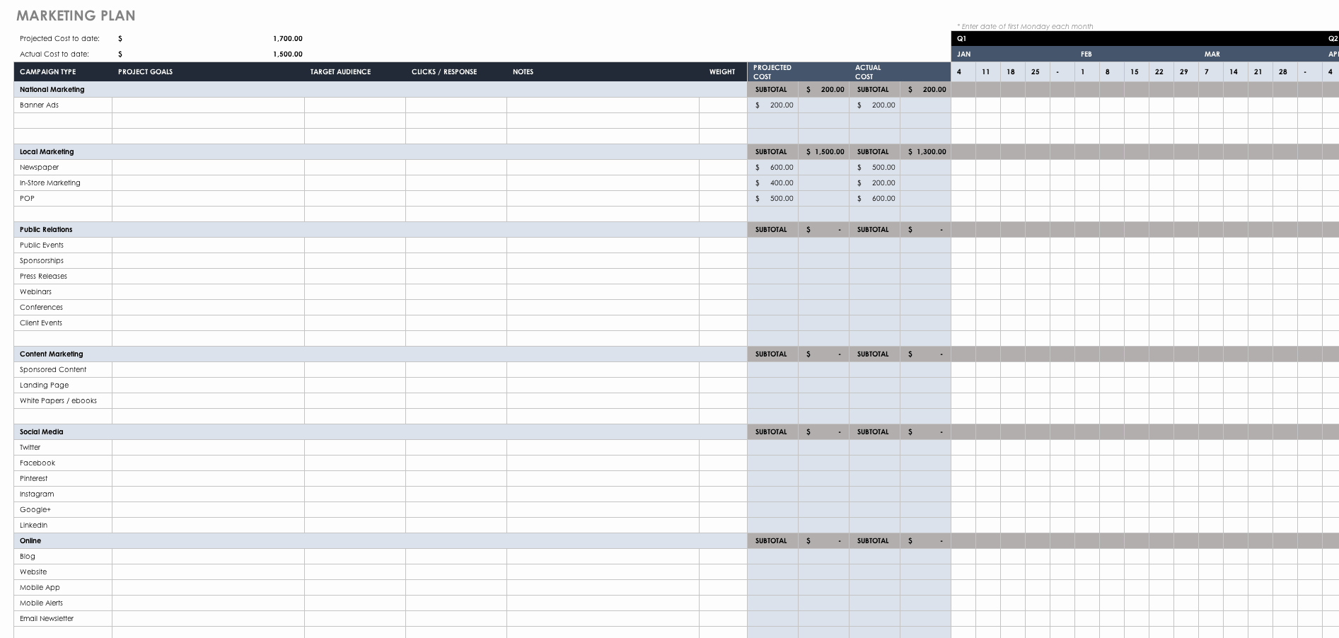 Free Marketing Plan Templates for Excel