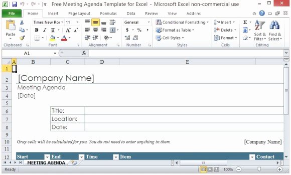 Free Meeting Agenda Template for Excel