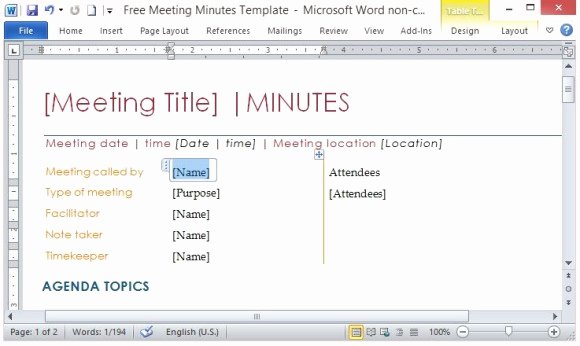 free meeting minutes template for word