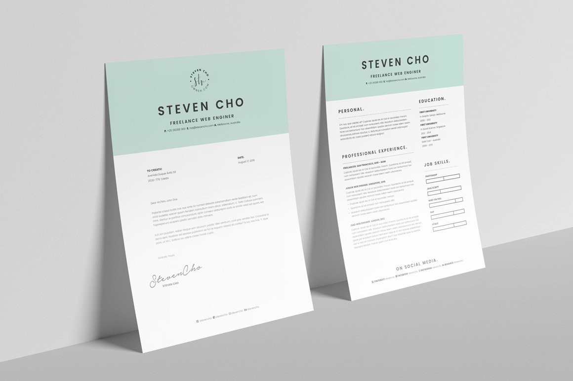 Free Minimalist Resume Cv Design Template with Cover