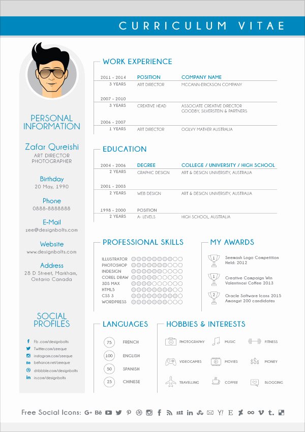 Free Modern Cv Resume Design Template for Graphic Designers