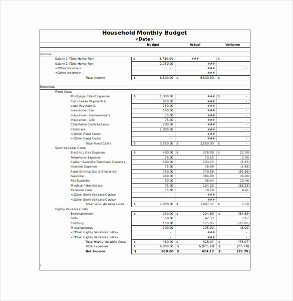 Free Monthly Household Bud Worksheet Excel Monthly