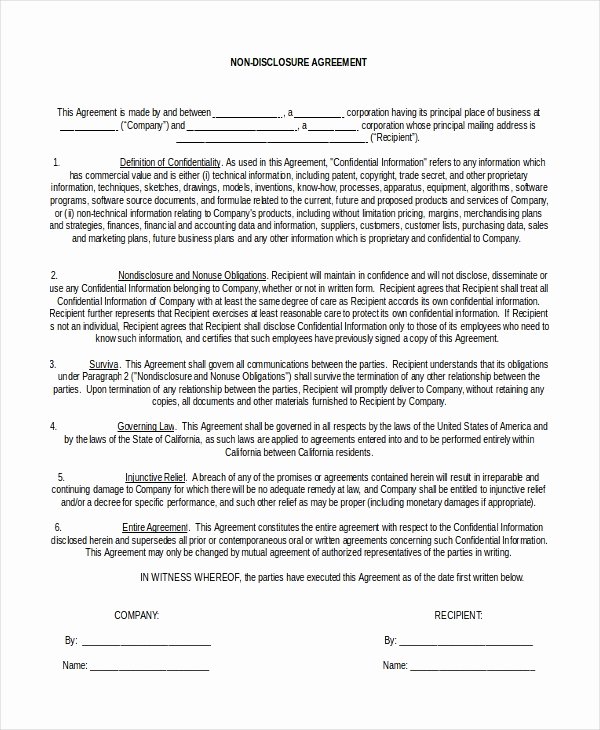 Free Non Disclosure Agreement form – 10 Free Word Pdf