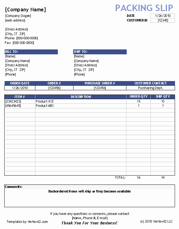 Free Packing Slip Template for Excel and Google Sheets