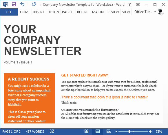 Free Pany Newsletter Template for Word
