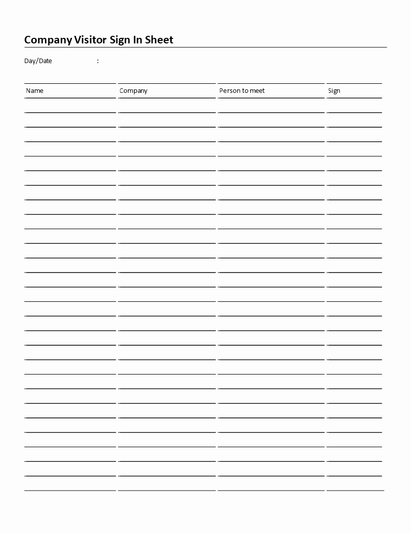 Free Pany Visitor Sign In Sheet Simple