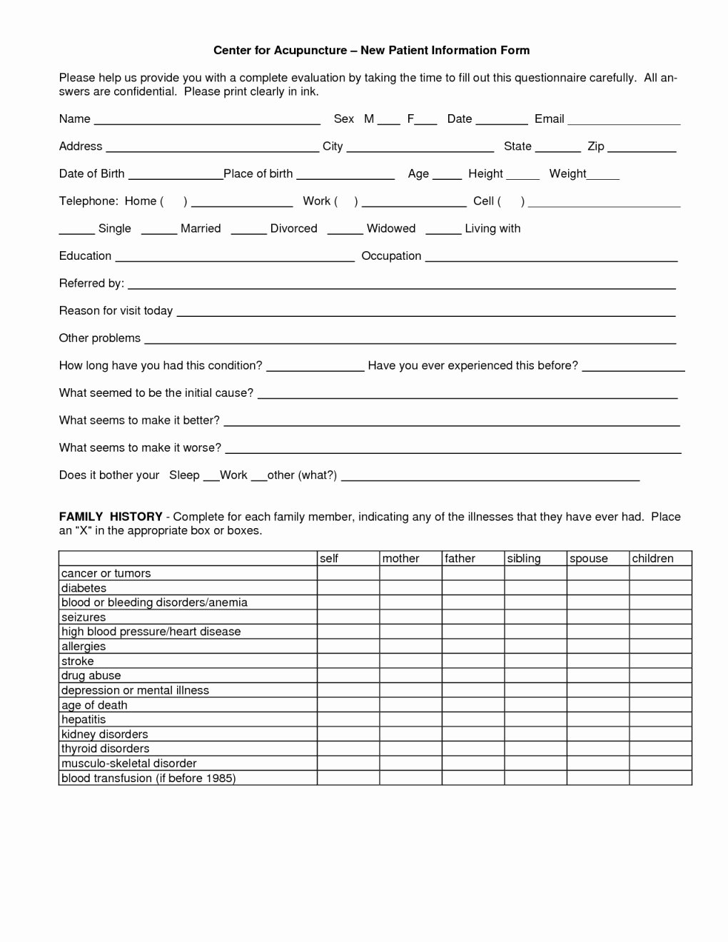 Free Patient Intake form Template