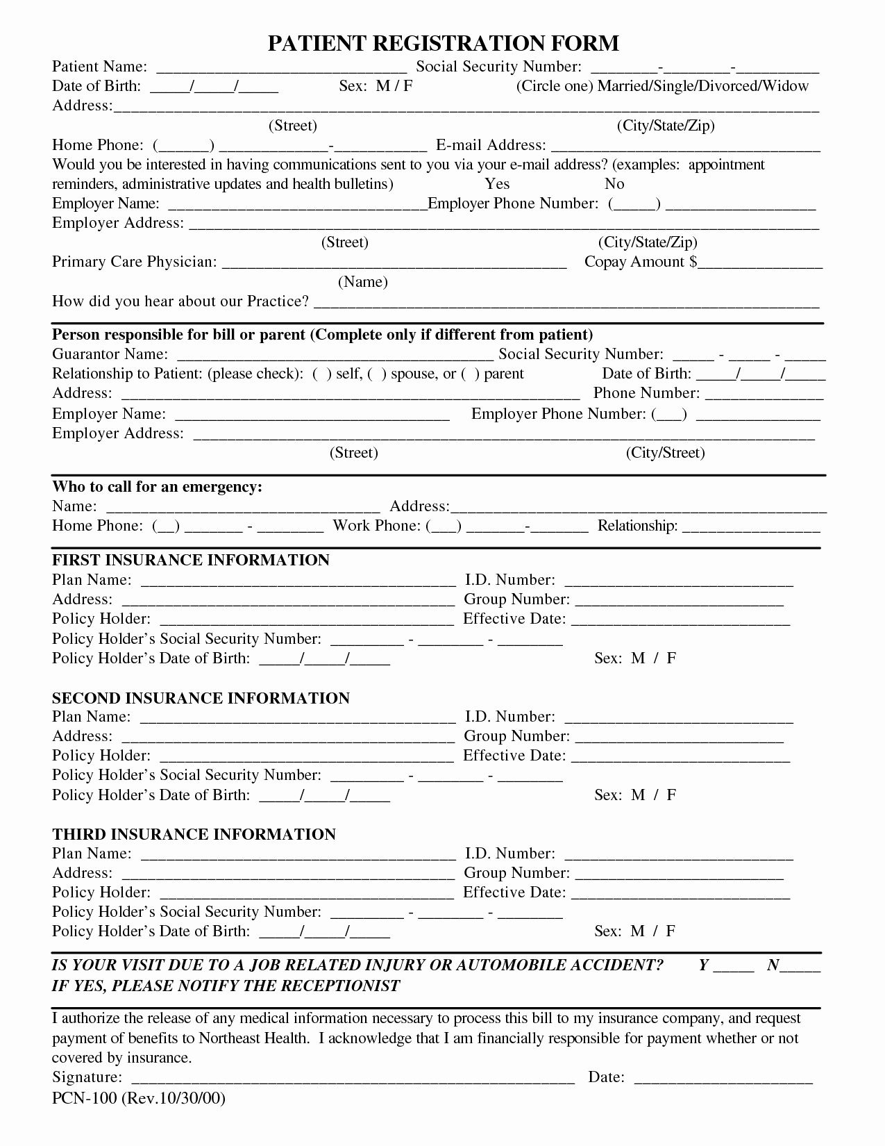 Free Patient Registration form Template Blank Medical