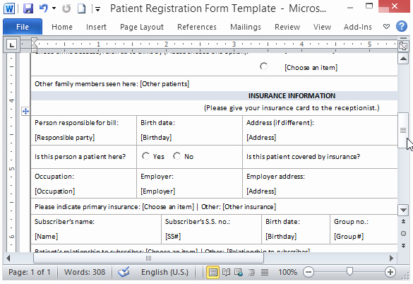 Free Patient Registration form Template