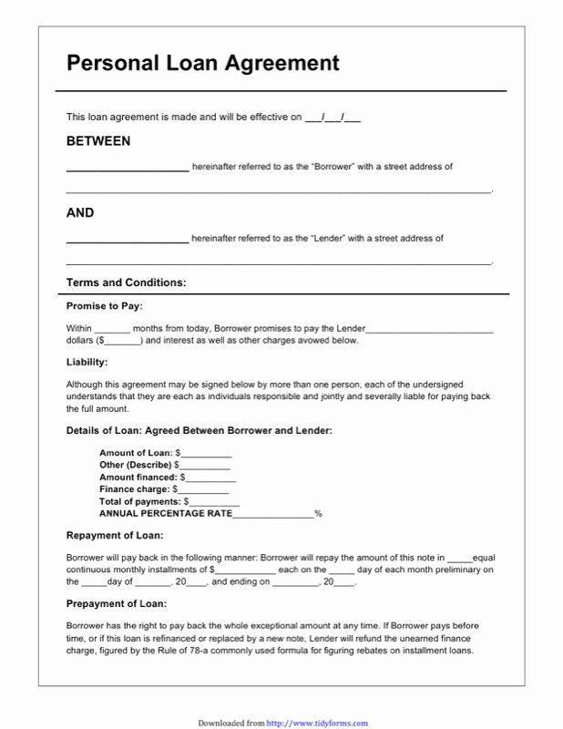 Free Personal Loan Agreement form