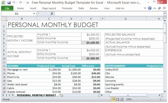 Free Personal Monthly Bud Template for Excel