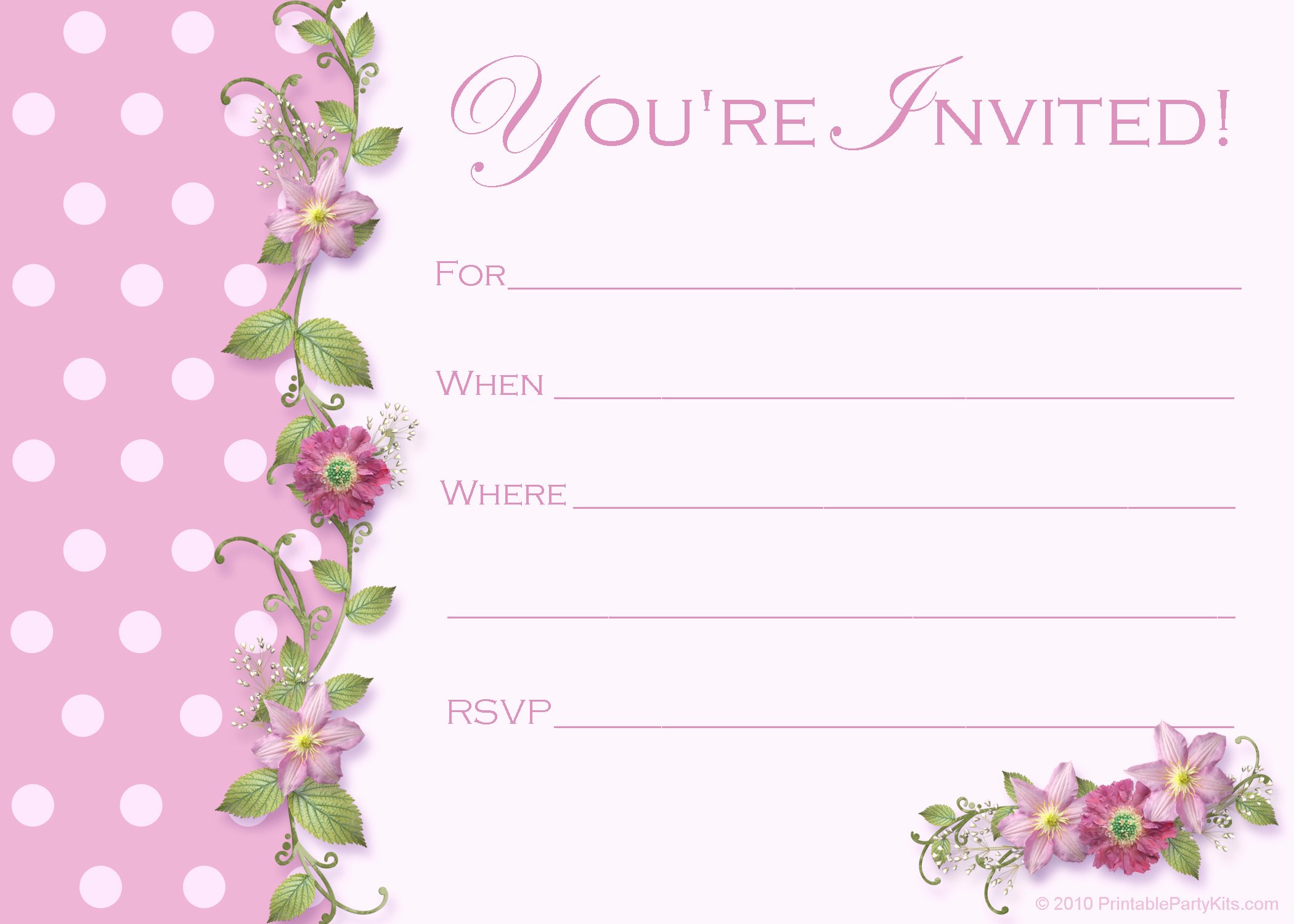 Free Pink Polka Dot Party Invitations