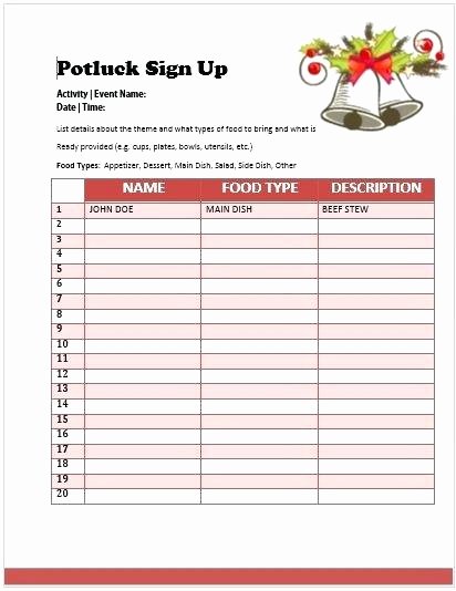 Free Potluck Sign Up Sheet Template Word – Nerdcred