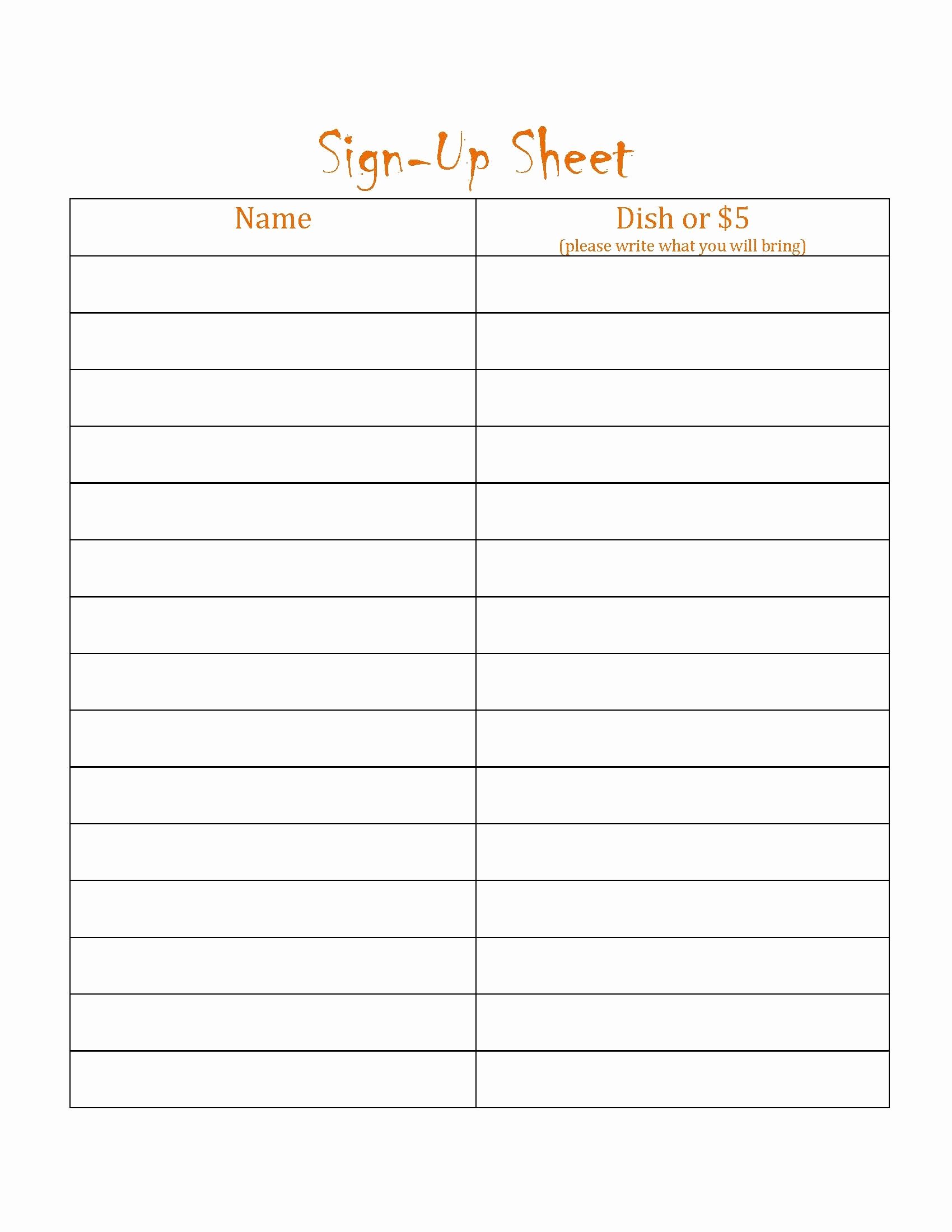 Free Potluck Sign Up Template Simple