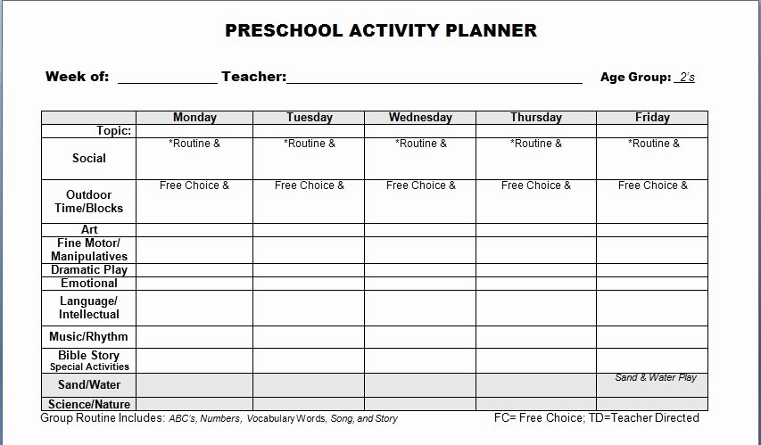 Free Preschool Lesson Plan Template Printable