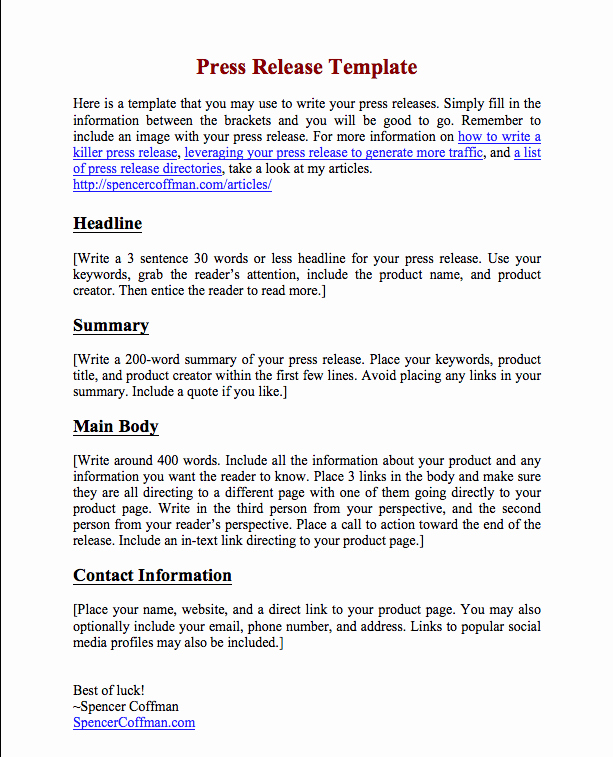 Free Press Release Template for Your Press Releases