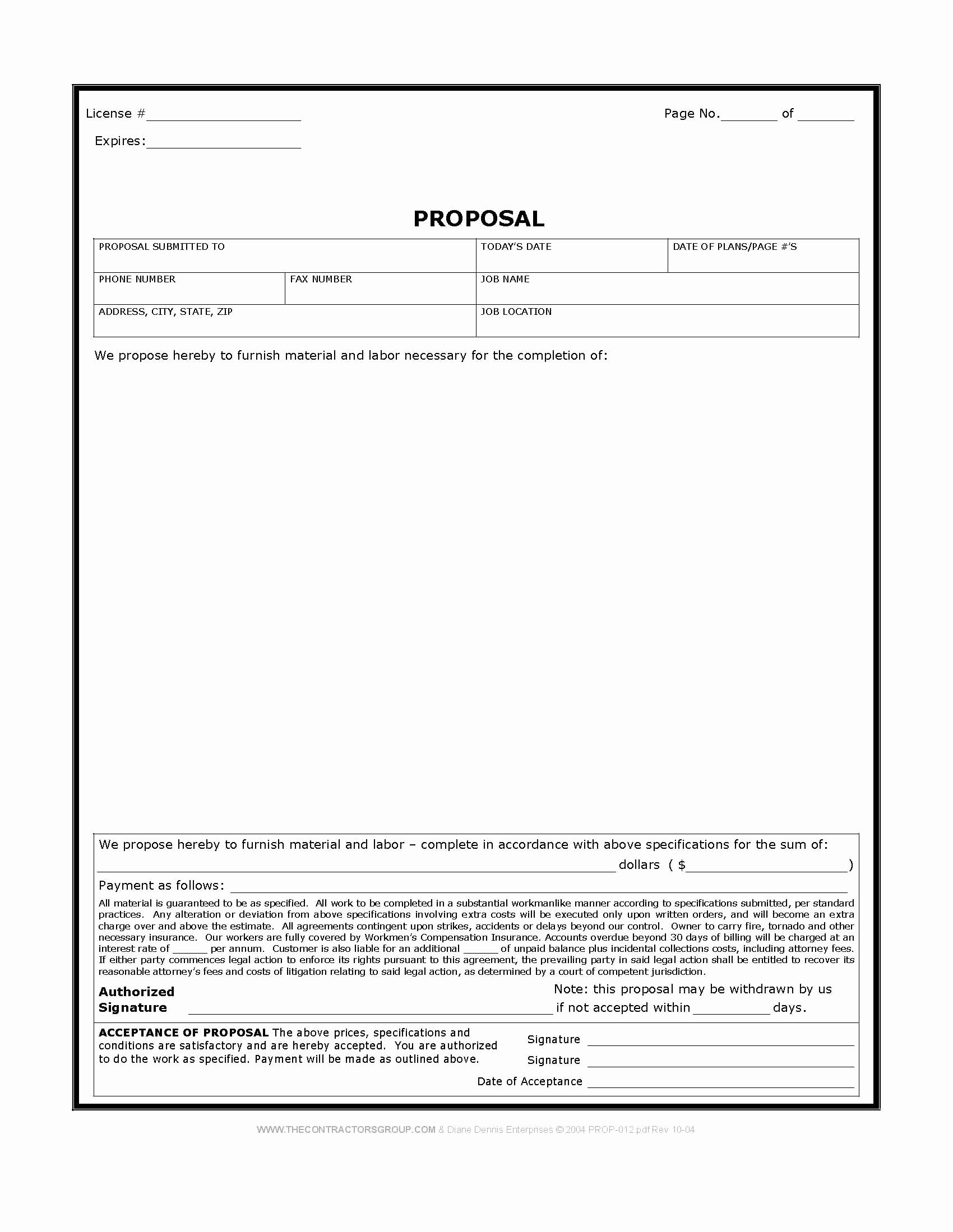 Free Print Contractor Proposal forms