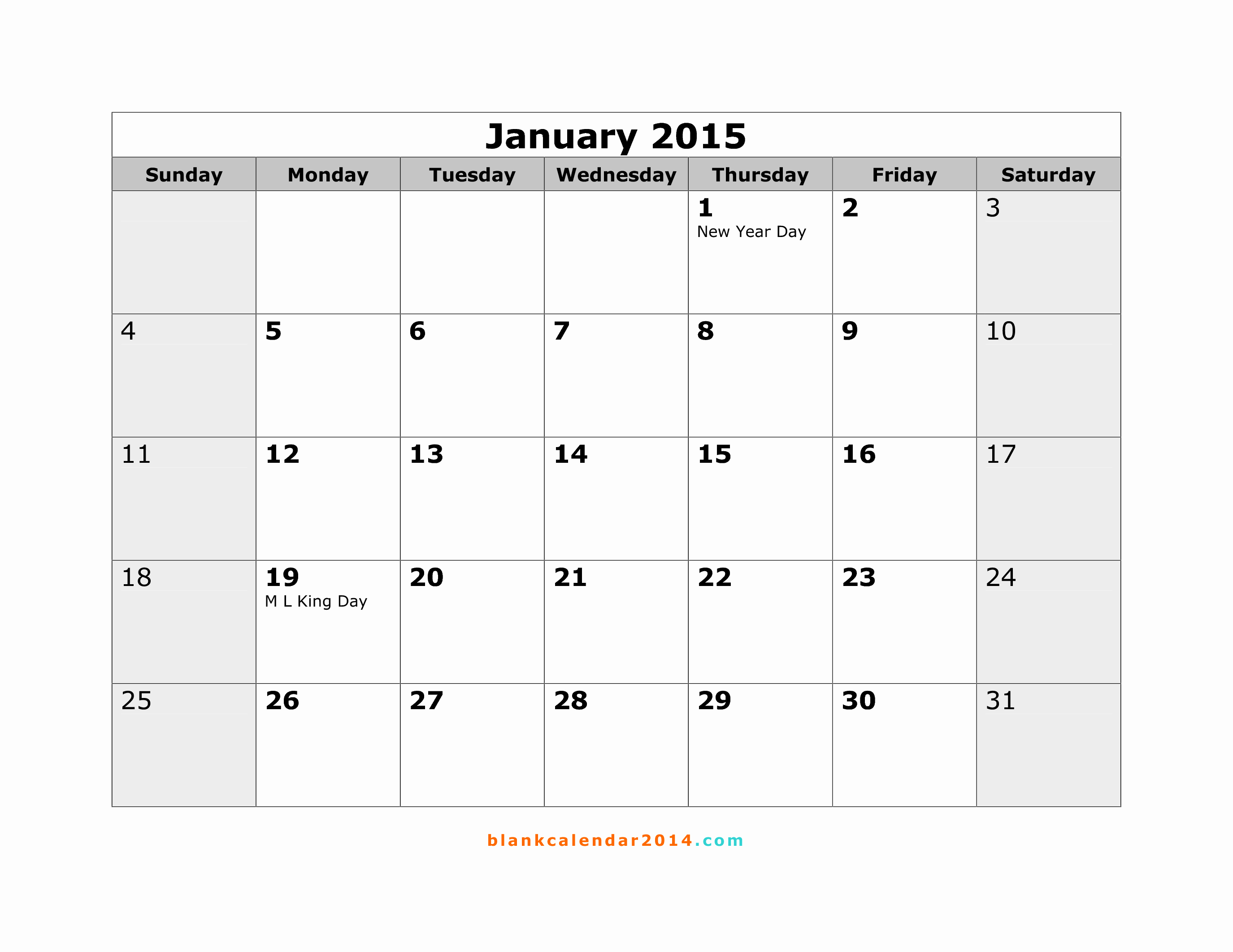 Free Printable 2015 Calendar by Month – 2017 Printable